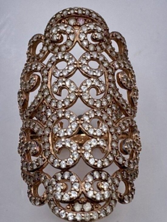 Paj Jewelry - WOW!  Gold over 925 Sterling Loaded in Clear Topaz Full Finger Filigree Ring 7